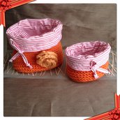 Coppia cestini in lana color arancione, fatti a mano