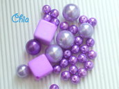 lotto 40 pz perle nei toni del lilla di diverse forme e dimensioni
