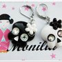 ORECCHINI PENDENTI TESCHI BLACK AND WHITE,STRASS PRECIOSA CRYSTAL AB,SKULL,EMO,DARK KAWAII