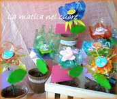 Sbocciano i fiori di tutti i colori!! Fiori in plastica pet in vaso con fogliolina porta messaggio/foto o segnaposto