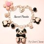 BRACCIALE FIMO PAN DI STELLE CIONDOLI CHARMS PANDA ZAMPA ZAMPE ANIMALI CANE GATTO