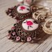 Orecchini pendenti vintage style tono bronzo, orecchini in fimo, pendente vintage, orecchini chabby, decorati con rosa smaltata