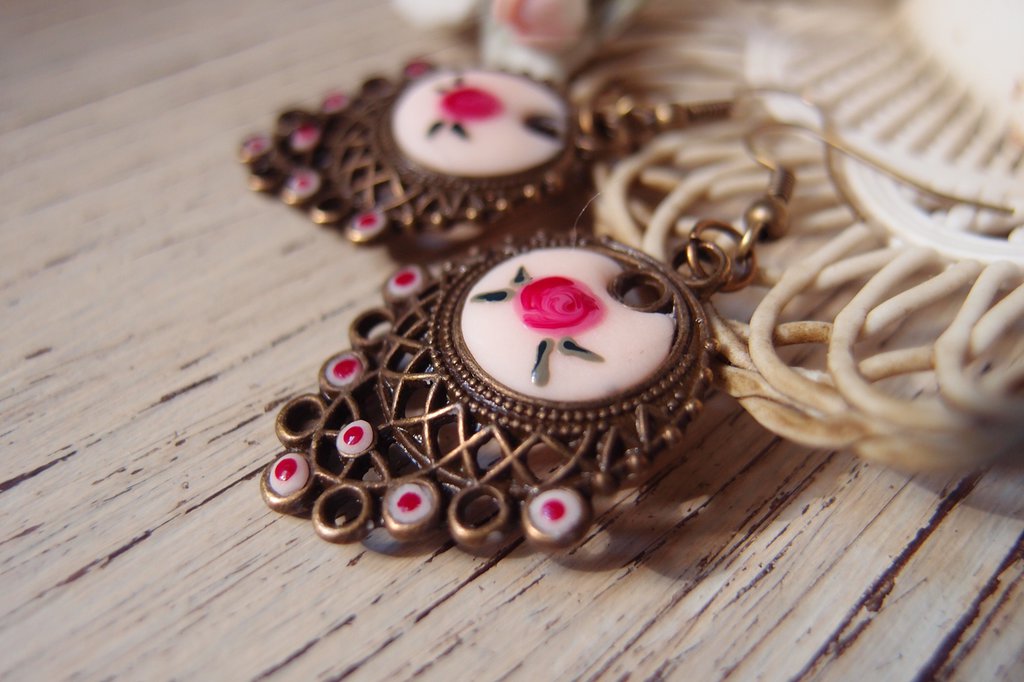 Orecchini Pendenti Antichi, Metallo Color Bronzo E & Marcasite - Foto 4