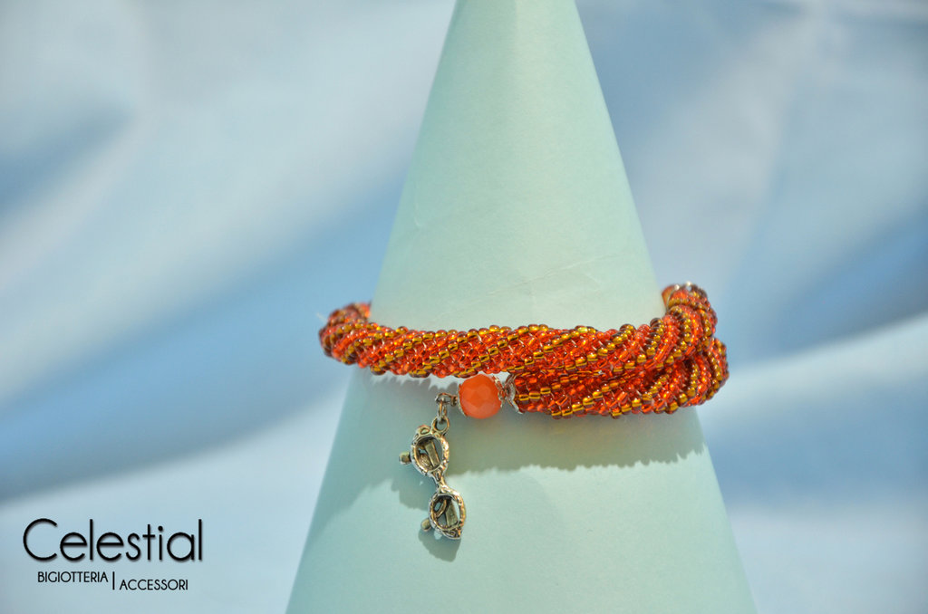 Avalaya Bracciale A Spirale Regolabile Rosa Fucsia - Perline In Ceramica, Acrilico E Vetro