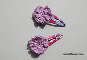 Coppia mollette clip per capelli a fantasia con decorazione fiore lilla ad uncinetto - accessori per bambine, per ragazze, per donne