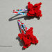 Coppia mollette clip per capelli a fantasia con decorazione fiore rosso ad uncinetto - accessori per bambine, per ragazze, per donne