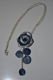 Collana in Fimo - Rosa bicolore blu e argento - fatta a mano