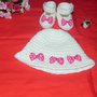Scarpette e cappellino bebè lana o cotone con fiocchetti a pois