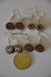 orecchini in fimo- girelle cioccolato- orecchini spiritosi fatti a mano- colore marrone