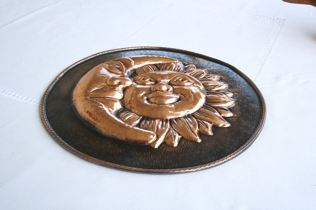 Piatto Color Rame Piatto decorativo artigianale in rame - Sole e luna- - Per la casa ...