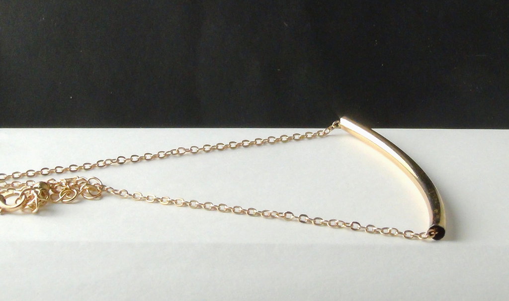 Collana Girocollo Minimalista Con Ciondolo A Barra Piegata – Argento – Stile Boho Vintage – Gioiello Donna