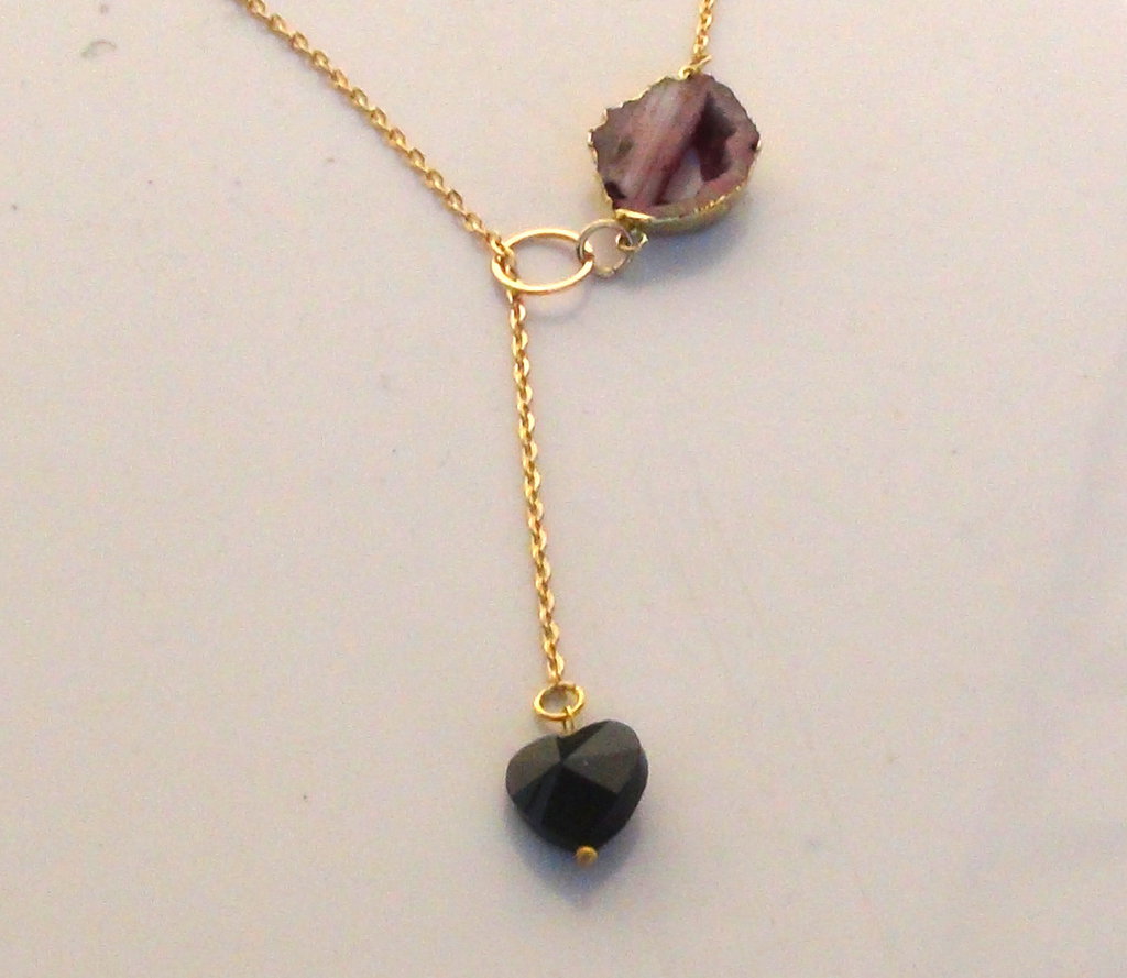 Collana Oro Con Pendente Druso Geode Agata - Cristallo Di Guarigione Naturale - Gioiello Donna