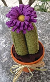 Cactus in feltro con fiore viola