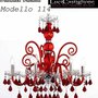 114 Lampadario 6  luci in vetro di murano rosso e trasparente con cristalli swarovski