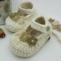 Scarpine 100 % cotone all'uncinetto ballerina ecru per bambina edizione battesimo 