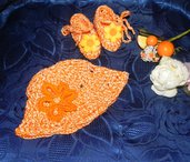  Scarpette e cappellino neonato bimba uncinetto COTONE arancio                  