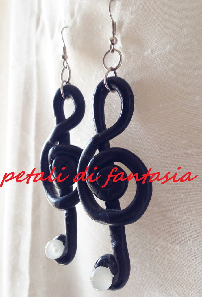 Orecchini A Perno In Argento 925 Con Chiave Di Violino, Fatti A Mano In Italia, Cm 1,7 X 0,7, Peso 2 G, Confezione Regalo - 3