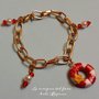 Bracciale catena dorata stile marinaro con salvagente in fimo e perline bianche e rosse