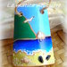 Tegola di terracotta dipinta con il M.te Conero gli scogli “Due Sorelle” il mare la spiaggia con “moscioli” conchiglie e sabbia