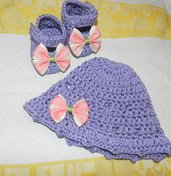 SCARPETTE + cappellino bambina realizzate ad uncinetto in cotone o lana lilla