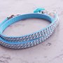 Bracciale Azzurro, – Celeste con Borchie piatte argentate e Strass modello alcantara