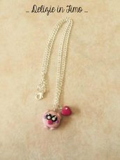 collana con maialino e cuore in fimo  necklace with polymer clay pig and heart