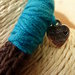 Collana donna estiva in cotone ,lavorata a tricotin con bottone laterale nei colori cioccolato e blù petrolio/collezione SUMMER