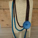 Collana donna estiva in cotone ,lavorata a tricotin con bottone laterale nei colori cioccolato e blù petrolio/collezione SUMMER