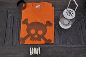 T-shirt 100% Organic SKULL - Arancione unisex (Taglia S) 