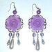 Orecchini "Purple roses" victoriani con rosa viola lilla, perle e occhio di gatto