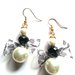 Orecchini "White pearl bow" con perla bianca, cristallo nero e nastrino