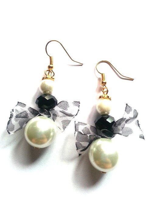 Orecchini A Bottone Con Perla E Fiocco In Oro - Argento 925, Zirconia, Regalo Per Donna - 2