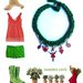 Girocollo / collana "Garden necklace" verde con ciondoli in metallo smaltati in rosso