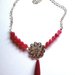 Collana "Flower jade" perle e goccia di giada rossa e fiore argentato metallico