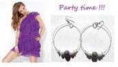 Orecchini "Purple loops" cerchi color argento con pietra viola in ceramica e perline bianche
