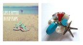Anello regolabile "Summer" turchese, agata, perle, cristalli, corallo, stella di mare