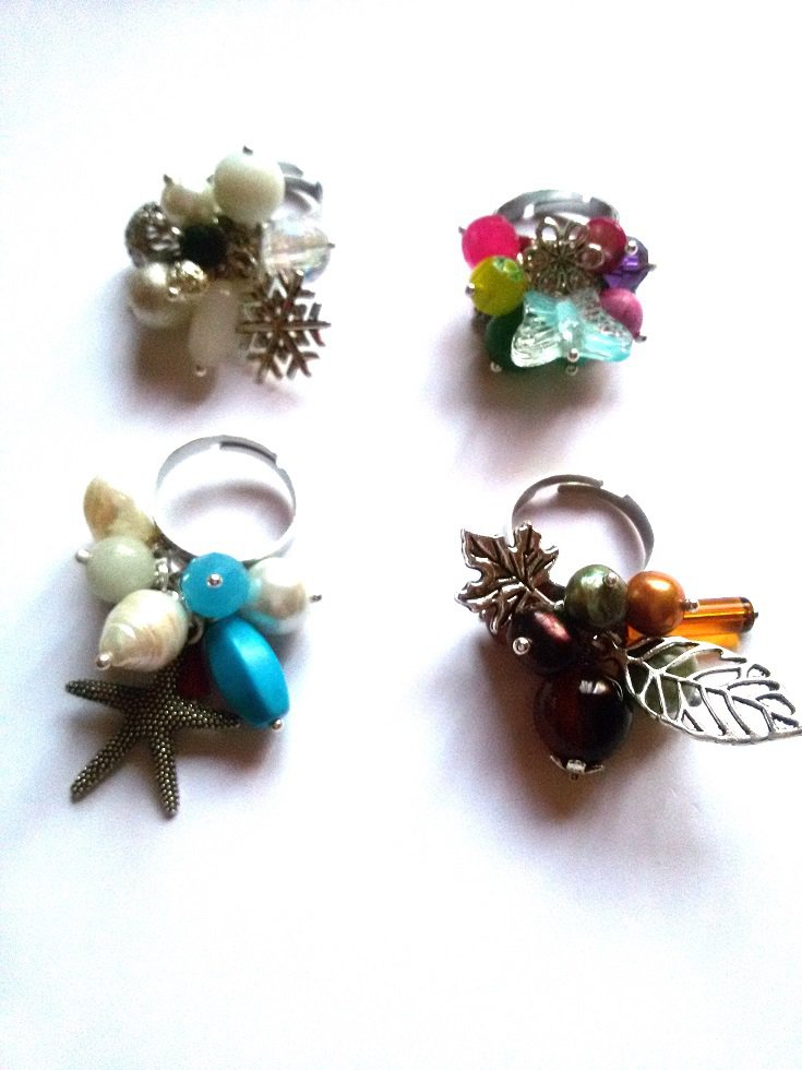 Anello Regolabile In Agata Blu - Anello Aperto Con Pietra Naturale Per Donna