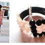 Bracciale "Quartz" nero e rosa, quarzo rosa e vetro