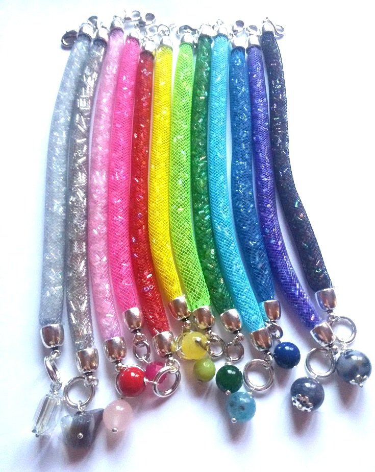 Bracciali Elasticizzati Donna Con Perline Di Cristallo - Set Da 4 Pezzi In Verde, Nero, Viola, Blu - Gioielli Regalo - copertina