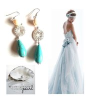 Orecchini "Simply be" perla di fiume bianca, turchese blue e metallo argentato