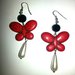 Orecchini "Red butterfly" farfalla turchese rosso, perla bianca, vetro nero