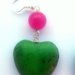 Orecchini "Green heart" cuore in turchese verde e agata rosa fucsia