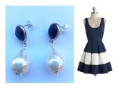 Orecchini "Blue pearls" con perle barocche e cristallo blu in resina