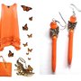 Orecchini "Orange butterfly lines" con turchese color arancione, occhio di gatto & farfall