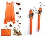 Orecchini "Orange butterfly lines" con turchese color arancione, occhio di gatto & farfall