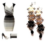 Orecchini "Starry ombre black" perle bianche, agata grigia, onice nero ed elementi argentati