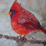 Uccello Cardinale rosso acquerello su carta, dipinto originale