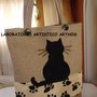 BORSA A SPALLA TIPO SHOPPING DECORAZIONE GATTO NERO FATTA A MANO IN TESSUTO  IDEA REGALO PEZZO UNICO