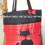 BORSA DONNA GATTO NERO IN TESSUTO TIPO SHOPPING IDEA REGALO ARTIGIANALE