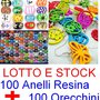 200 pezzi - 100 Anelli Colorati + 100 Orecchini Pendenti lotto stock Bigiotteria Donna Bambina